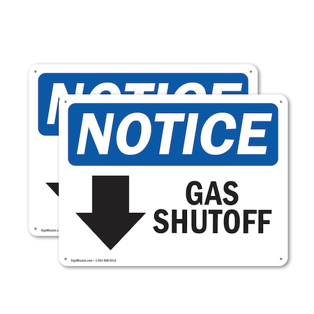 Signmission Gas Shutoff Down Arrow OSHA Notice Sign, Plastic, 14in W x 10in L, 2PK OS-2PACK-NS-P-1014-L-13022